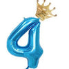 Balon din folie metalizata, Balon aniversar cu coronita, 100 cm, Albastru, Cifra 4-0