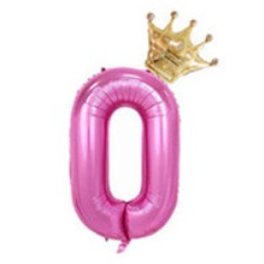 Balon din folie metalizata, Balon aniversar cu coronita, 100 cm, Roz, Cifra 0-0