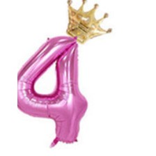 Balon din folie metalizata, Balon aniversar cu coronita, 100 cm, Roz, Cifra 4-0