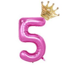 Balon din folie metalizata, Balon aniversar cu coronita, 100 cm, Roz, Cifra 5-0