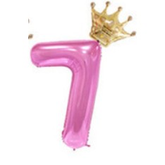Balon din folie metalizata, Balon aniversar cu coronita, 100 cm, Roz, Cifra 7-0