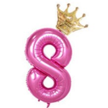 Balon din folie metalizata, Balon aniversar cu coronita, 100 cm, Roz, Cifra 8-0