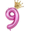 Balon din folie metalizata, Balon aniversar cu coronita, 100 cm, Roz, Cifra 9-0