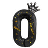 Balon din folie metalizata, Balon aniversar cu coronita si scris Happy Birthday, 100 cm, Negru, Cifra 0-0