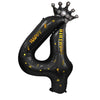 Balon din folie metalizata, Balon aniversar cu coronita si scris Happy Birthday, 100 cm, Negru, Cifra 4-0