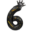 Balon din folie metalizata, Balon aniversar cu coronita si scris Happy Birthday, 100 cm, Negru, Cifra 6-0