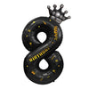 Balon din folie metalizata, Balon aniversar cu coronita si scris Happy Birthday, 100 cm, Negru, Cifra 8-0