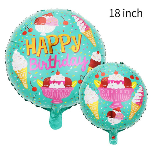 Balon din Folie Metalizata, Flippy, Mini Figurina Rotunda, Model Happy Birthday, Tema Aniversare, 45 cm, Ambalaj Individual, Pai inclus, Umflare cu Aer sau Heliu, Model 7, Verde-0