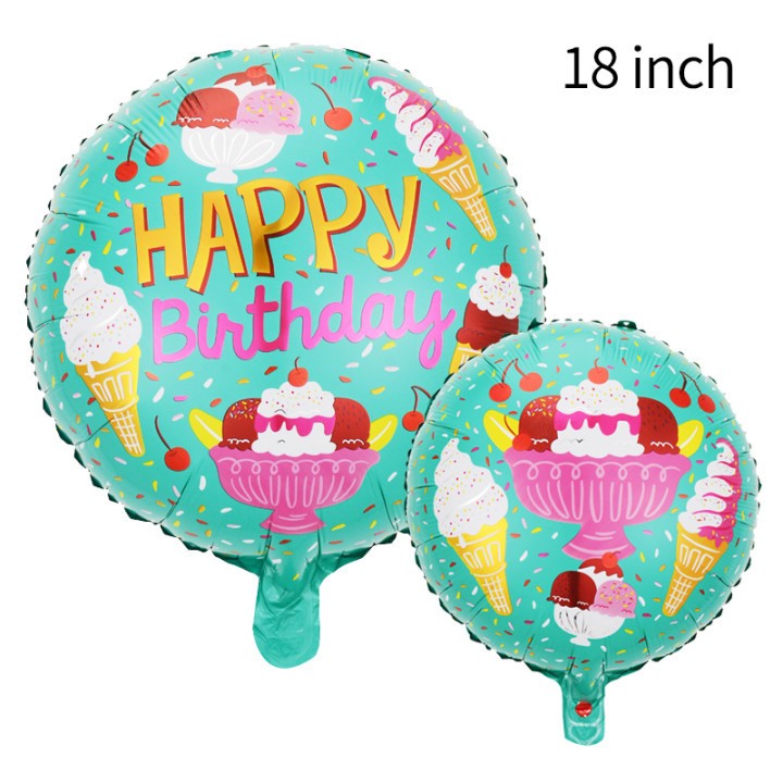 Balon din Folie Metalizata, Flippy, Mini Figurina Rotunda, Model Happy Birthday, Tema Aniversare, 45 cm, Ambalaj Individual, Pai inclus, Umflare cu Aer sau Heliu, Model 7, Verde-0