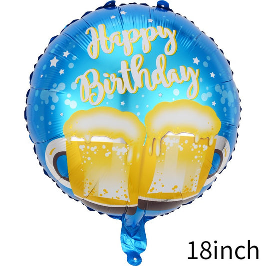 Balon din Folie Metalizata, Flippy, Mini Figurina Rotunda, Model Happy Birthday, Tema Aniversare, 45 cm, Ambalaj Individual, Pai inclus, Umflare cu Aer sau Heliu, Model 9, Albastru-0
