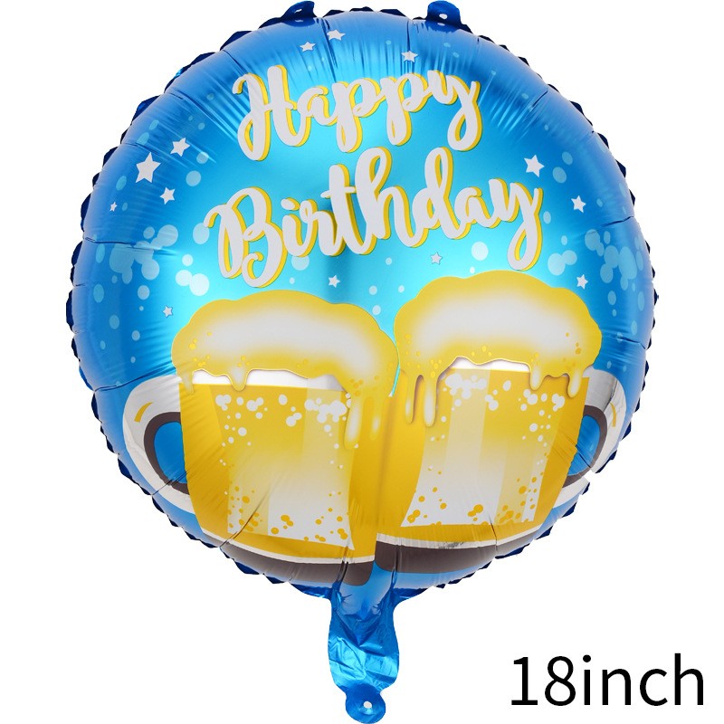 Balon din Folie Metalizata, Flippy, Mini Figurina Rotunda, Model Happy Birthday, Tema Aniversare, 45 cm, Ambalaj Individual, Pai inclus, Umflare cu Aer sau Heliu, Model 9, Albastru-0