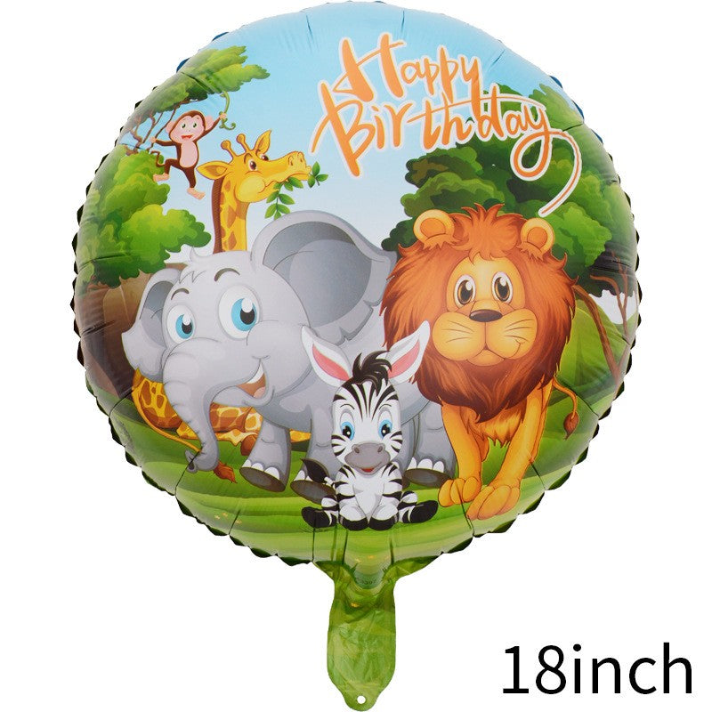 Balon din folie metalizata, Balon aniversar, Model Happy Birthday Animaluțe, 45 cm, Multicolor-0