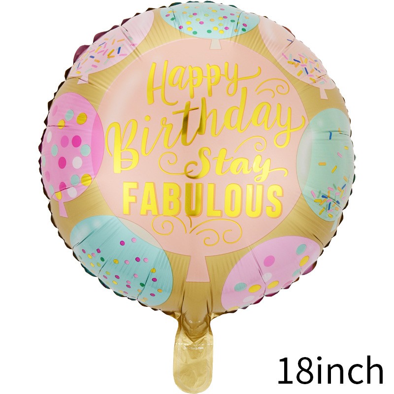 Balon din Folie Metalizata, Flippy, Mini Figurina Rotunda, Model Happy Birthday Stay Fabulous, Tema Aniversare, 45 cm, Ambalaj Individual, Pai inclus, Umflare cu Aer sau Heliu, Multicolor-0