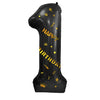 Balon din folie metalizata, cu tematica aurie si scris Happy Birthday, 100 cm, Negru, Cifra 1-0