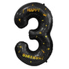 Balon din folie metalizata, cu tematica aurie si scris Happy Birthday, 100 cm, Negru, Cifra 3-0