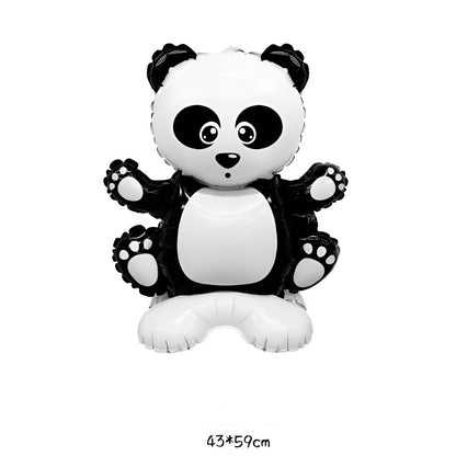 Balon din Folie Metalizata, Flippy, Figurine Animăluțe, Model Panda, 43x59cm, Ambalaj Individual, Pai Inclus, Alb Negru-1