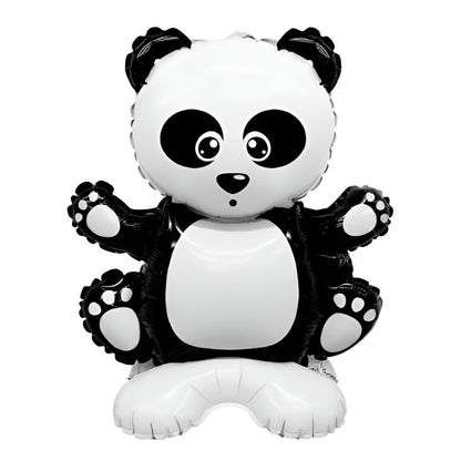 Balon din Folie Metalizata, Flippy, Figurine Animăluțe, Model Panda, 43x59cm, Ambalaj Individual, Pai Inclus, Alb Negru-0