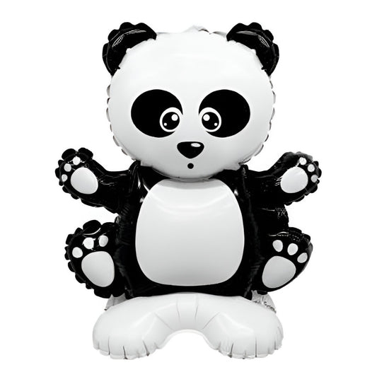 Balon din Folie Metalizata, Flippy, Figurine Animăluțe, Model Panda, 43x59cm, Ambalaj Individual, Pai Inclus, Alb Negru-0