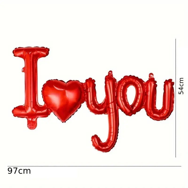 Balon din Folie Metalizata, Figurine Litere si Inima, Model I Love You, Tema Ziua Indragostitilor, 54x97 cm, Ambalaj Individual, Pai Inclus, Umflare cu Aer sau Heliu, Rosu-2
