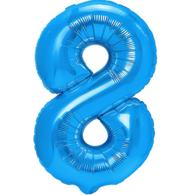 Balon din folie metalizata, Flippy, Balon aniversar, 40 cm, Albastru,A mbalaj Individual, Pai inclus, Cifra 8-0