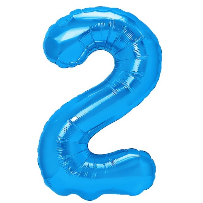Balon din folie metalizata, Flippy, Balon aniversar, 40 cm, Albastru, Ambalaj Individual, Pai inclus, Cifra 2-0