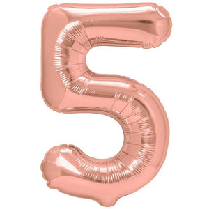 Balon din folie metalizata, Flippy, Balon aniversar, 80 cm, Rose, Ambalaj Individual, Pai inclus, Cifra 5-0