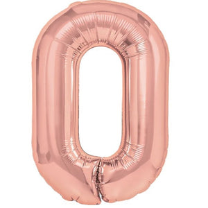Balon din folie metalizata, Flippy, Balon aniversar, 80 cm, Rose, Ambalaj Individual, Pai inclus, Cifra 0-0
