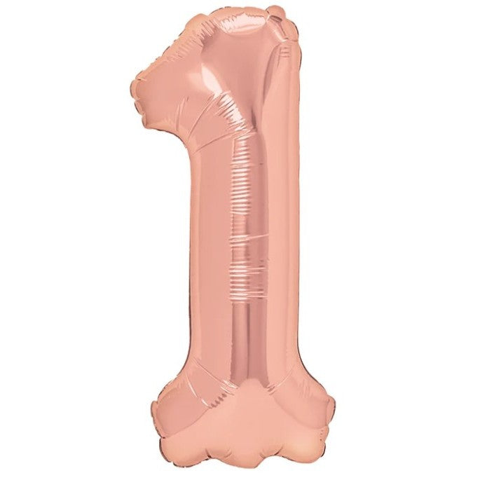Balon din folie metalizata, Flippy, Balon aniversar, 80 cm, Rose, Ambalaj Individual, Pai inclus, Cifra 1-0