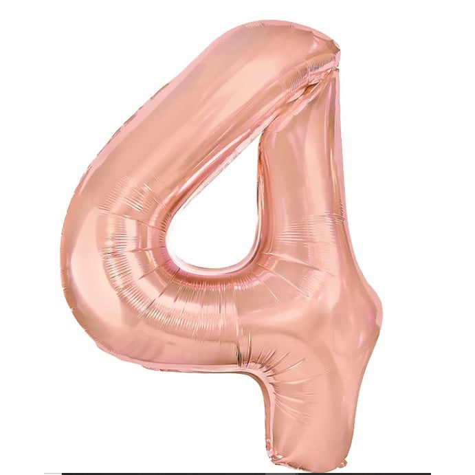 Balon din folie metalizata, Flippy, Balon aniversar, 80 cm, Rose, Ambalaj Individual, Pai inclus, Cifra 4-0
