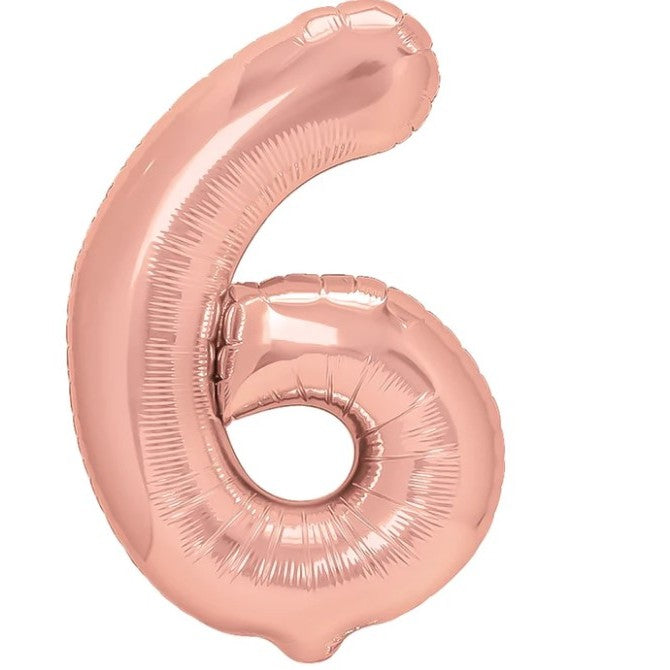 Balon din folie metalizata, Flippy, Balon aniversar, 80 cm, Rose, Ambalaj Individual, Pai inclus, Cifra 6-0