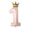 Balon din Folie Metalizata, Flippy, Figurina Cifra 1, Model Coroana Printesa, 91 cm, Ambalaj Individual, Pai inclus, Umflare cu Aer sau Heliu, Roz-0