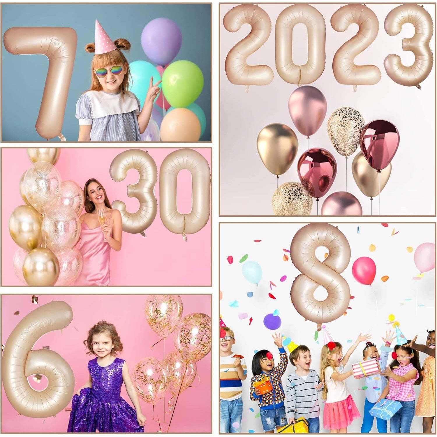 Balon din Folie Metalizata, Flippy, Figurina Cifra, Model 6, Tema Aniversare 100 cm, Ambalaj Individual, Pai Inclus, Umflare cu Aer sau Heliu, Crem-1