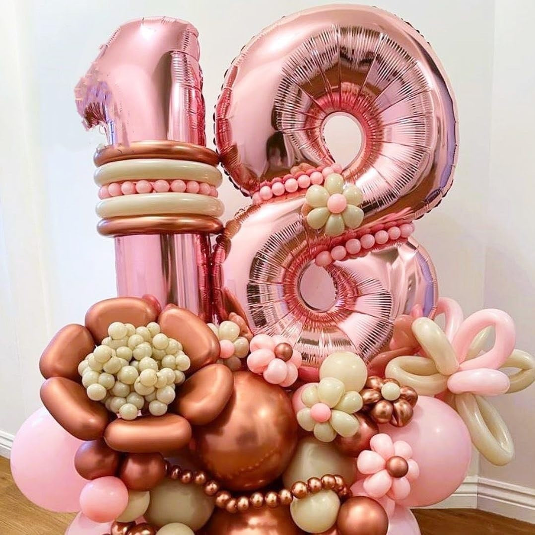 Balon din Folie Metalizata Flippy, Figurina Cifra, Tema Aniversare 100 cm, Ambalaj Individual, Pai inclus, Umflare cu Aer sau Heliu, Coral, Rose, Cifra 1-3