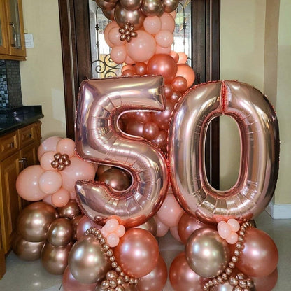 Balon din Folie Metalizata Flippy, Figurina Cifra, Tema Aniversare 100 cm, Ambalaj Individual, Pai inclus, Umflare cu Aer sau Heliu, Coral, Rose, Cifra 0-2