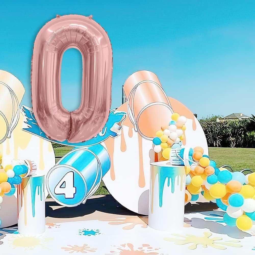 Balon din Folie Metalizata Flippy, Figurina Cifra, Tema Aniversare 100 cm, Ambalaj Individual, Pai inclus, Umflare cu Aer sau Heliu, Coral, Rose, Cifra 0-6