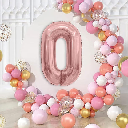 Balon din Folie Metalizata Flippy, Figurina Cifra, Tema Aniversare 100 cm, Ambalaj Individual, Pai inclus, Umflare cu Aer sau Heliu, Coral, Rose, Cifra 0-7