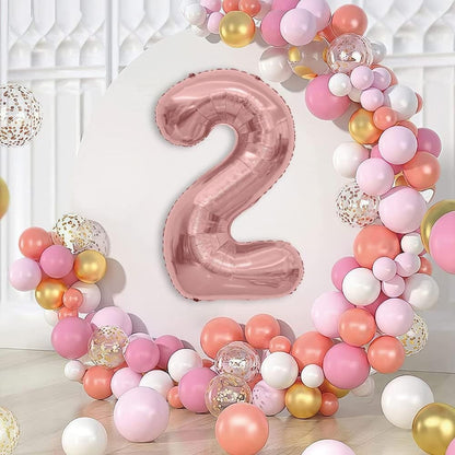 Balon din Folie Metalizata Flippy, Figurina Cifra, Tema Aniversare 100 cm, Ambalaj Individual, Pai inclus, Umflare cu Aer sau Heliu, Coral, Rose, Cifra 2-5