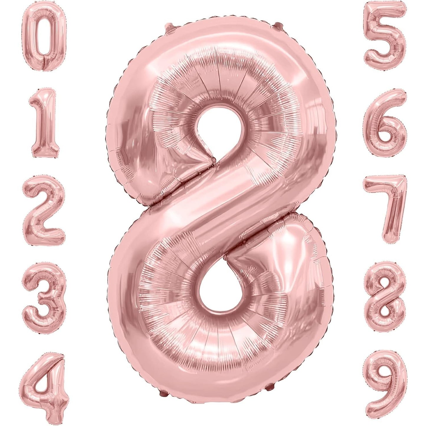 Balon din Folie Metalizata Flippy, Figurina Cifra, Tema Aniversare 100 cm, Ambalaj Individual, Pai inclus, Umflare cu Aer sau Heliu, Coral, Rose Gold, Cifra 8-4