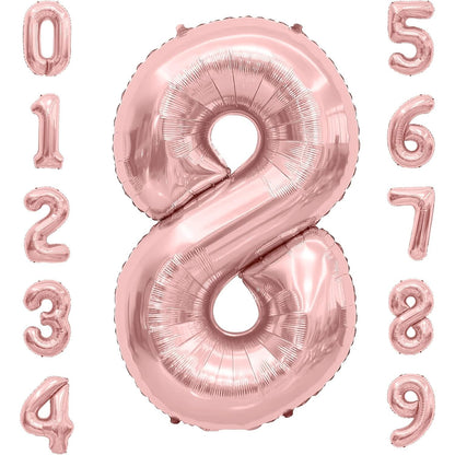Balon din Folie Metalizata Flippy, Figurina Cifra, Tema Aniversare 100 cm, Ambalaj Individual, Pai inclus, Umflare cu Aer sau Heliu, Coral, Rose Gold, Cifra 8-4