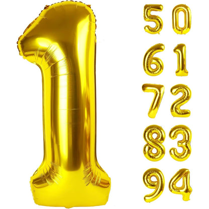 Balon din Folie Metalizata Flippy, Figurina Cifra, Tema Aniversare 100 cm, Ambalaj Individual, Pai inclus, Umflare cu Aer sau Heliu, Auriu, Cifra 1-9