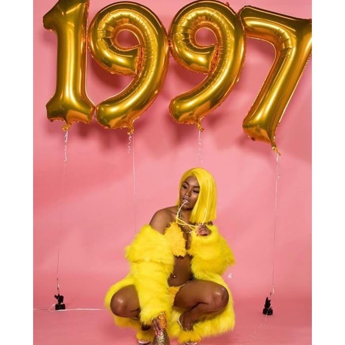 Balon din Folie Metalizata Flippy, Figurina Cifra, Tema Aniversare 100 cm, Ambalaj Individual, Pai inclus, Umflare cu Aer sau Heliu, Auriu, Cifra 7-2