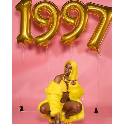 Balon din Folie Metalizata Flippy, Figurina Cifra, Tema Aniversare 100 cm, Ambalaj Individual, Pai inclus, Umflare cu Aer sau Heliu, Auriu, Cifra 7-2