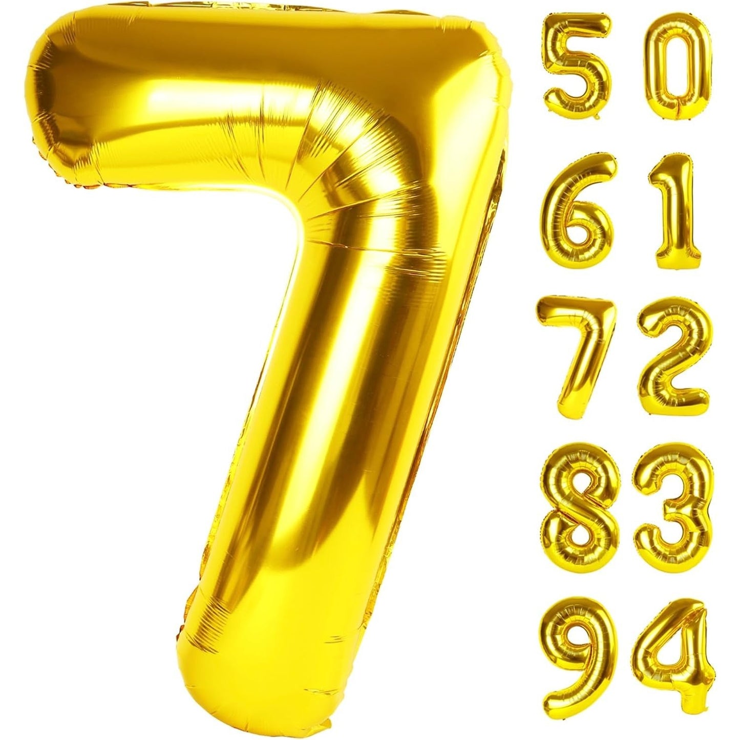 Balon din Folie Metalizata Flippy, Figurina Cifra, Tema Aniversare 100 cm, Ambalaj Individual, Pai inclus, Umflare cu Aer sau Heliu, Auriu, Cifra 7-6
