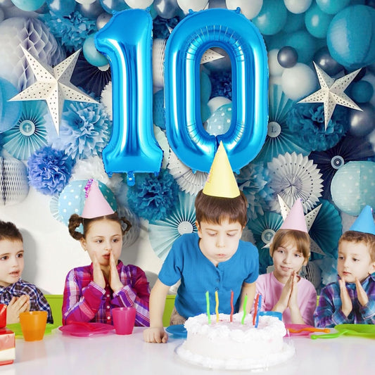 Balon din Folie Metalizata, Flippy, Figurina Cifra, Tema Aniversare 100 cm, Ambalaj Individual, Pai inclus, Umflare cu Aer sau Heliu, Albastru, Cifra 0-1