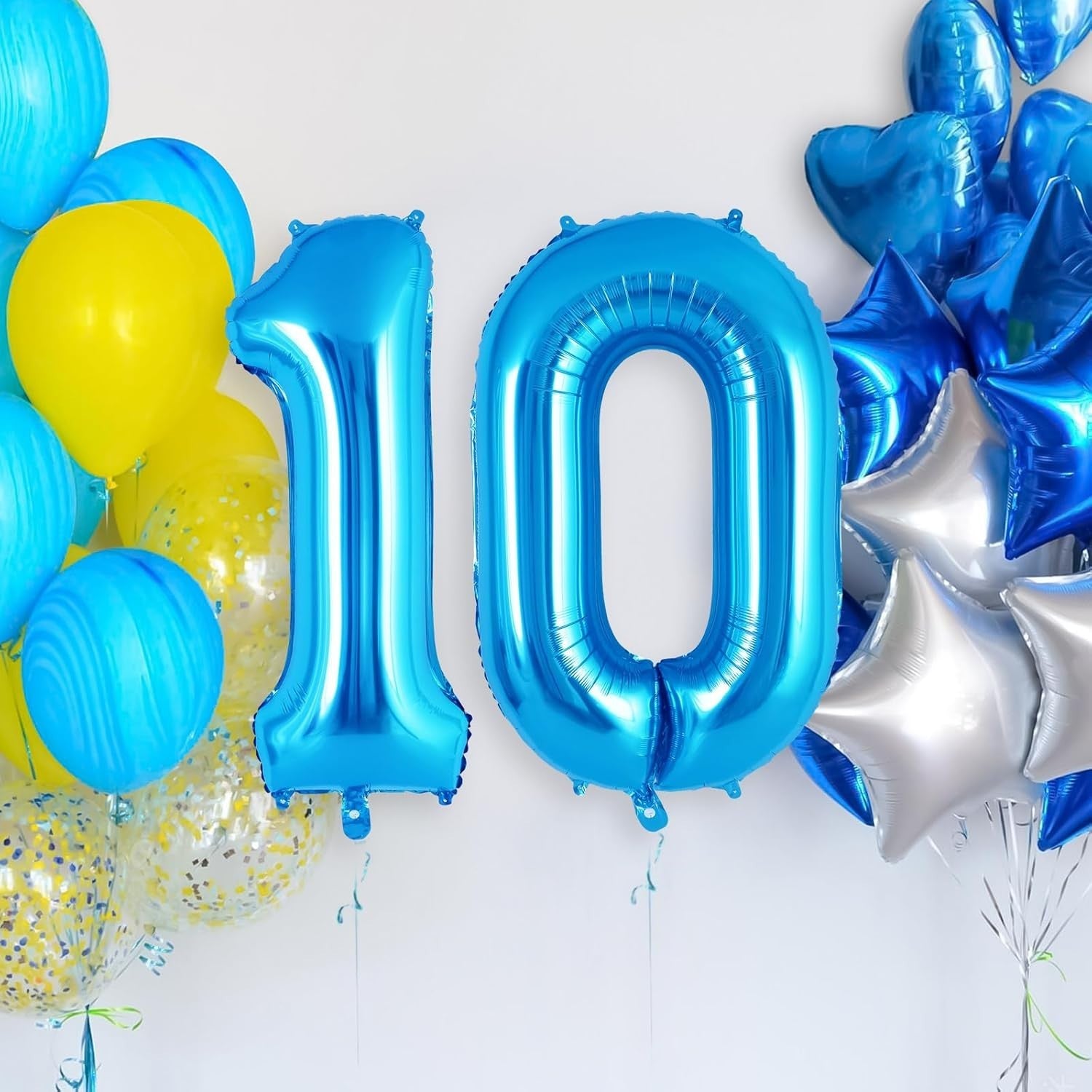 Balon din Folie Metalizata, Flippy, Figurina Cifra, Tema Aniversare 100 cm, Ambalaj Individual, Pai inclus, Umflare cu Aer sau Heliu, Albastru, Cifra 0-2