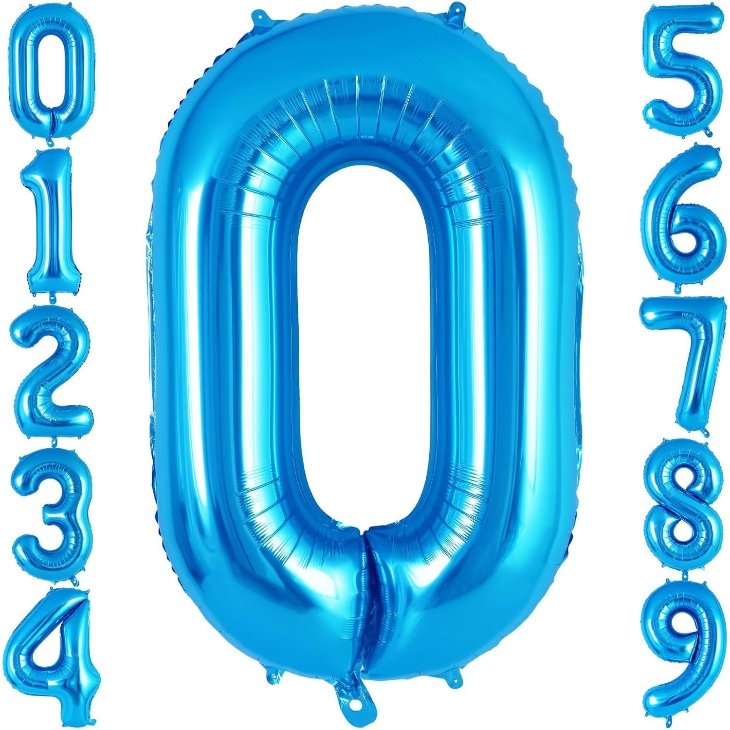 Balon din Folie Metalizata, Flippy, Figurina Cifra, Tema Aniversare 100 cm, Ambalaj Individual, Pai inclus, Umflare cu Aer sau Heliu, Albastru, Cifra 0-3