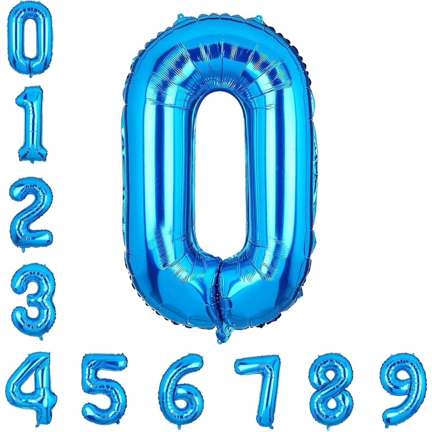 Balon din Folie Metalizata, Flippy, Figurina Cifra, Tema Aniversare 100 cm, Ambalaj Individual, Pai inclus, Umflare cu Aer sau Heliu, Albastru, Cifra 0-4