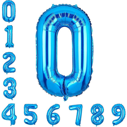 Balon din Folie Metalizata, Flippy, Figurina Cifra, Tema Aniversare 100 cm, Ambalaj Individual, Pai inclus, Umflare cu Aer sau Heliu, Albastru, Cifra 0-4