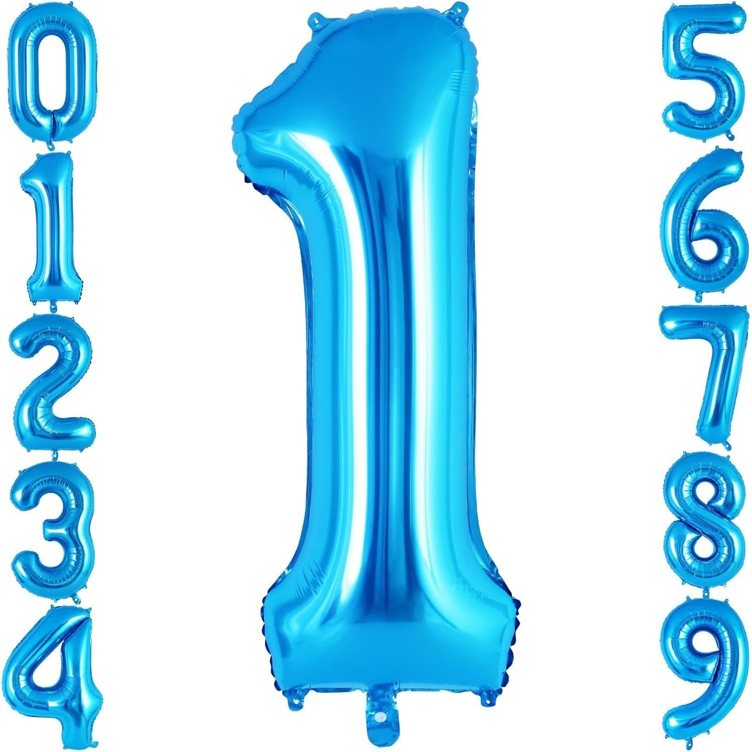 Balon din Folie Metalizata, Flippy, Figurina Cifra, Tema Aniversare 100 cm, Ambalaj Individual, Pai inclus, Umflare cu Aer sau Heliu, Albastru, Cifra 1-5