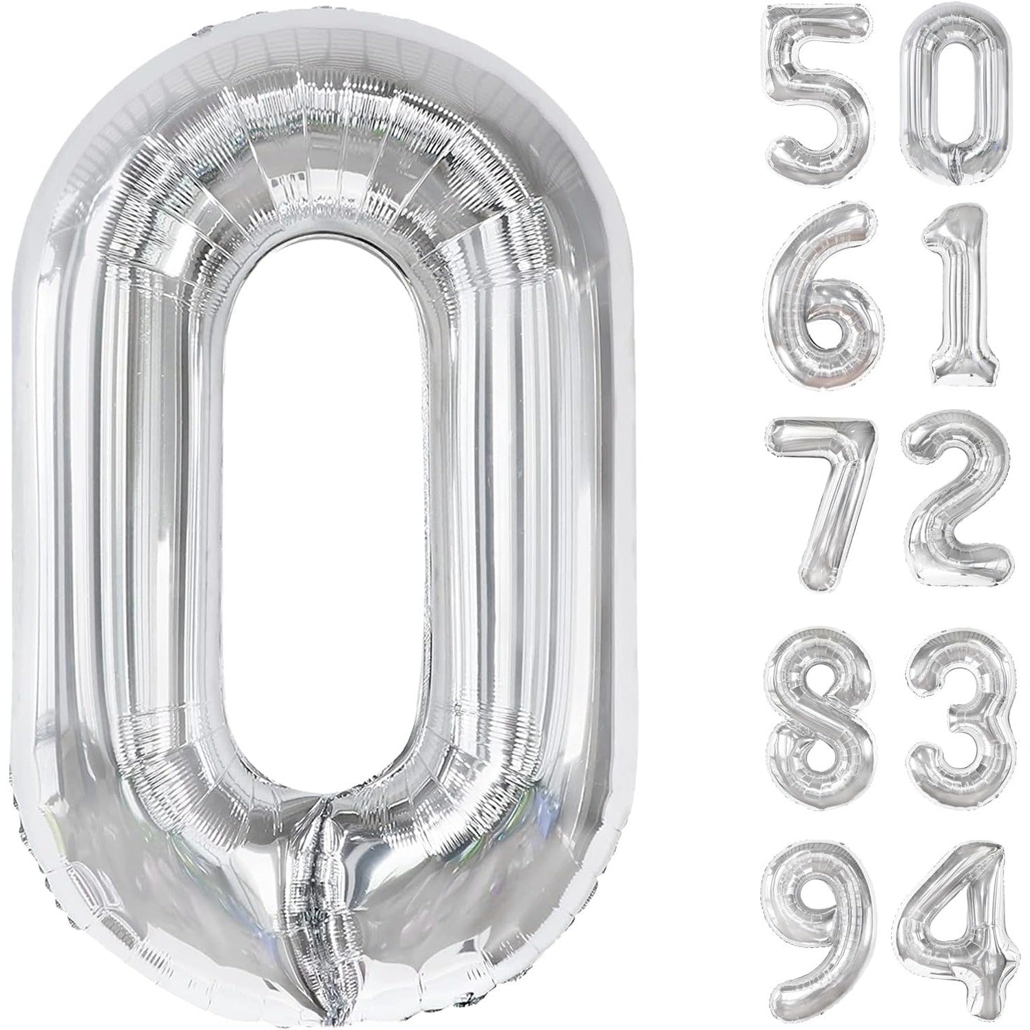Balon din Folie Metalizata, Flippy, Figurina Cifra, Tema Aniversare 100 cm, Ambalaj Individual, Pai inclus, Umflare cu Aer sau Heliu, Argintiu, Cifra 0-6